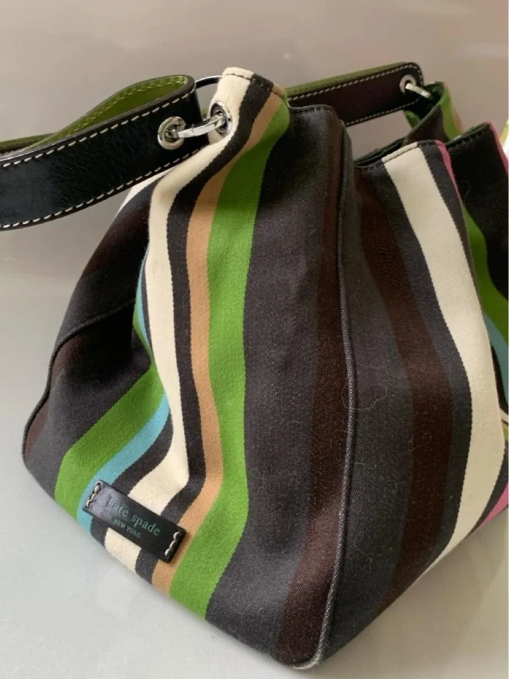 Y2K Kate Spade Marti Small Bucket  Shoulder Bag Multi Stripe Canvas